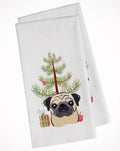 Christmas Tree and Fawn Pug Kitchen Towel Set of 2 White Dish Towels Decorative Bathroom Hand towel for Hand, Face, Hair, Yoga, Tea, Dishcloth, 19 X 28", White