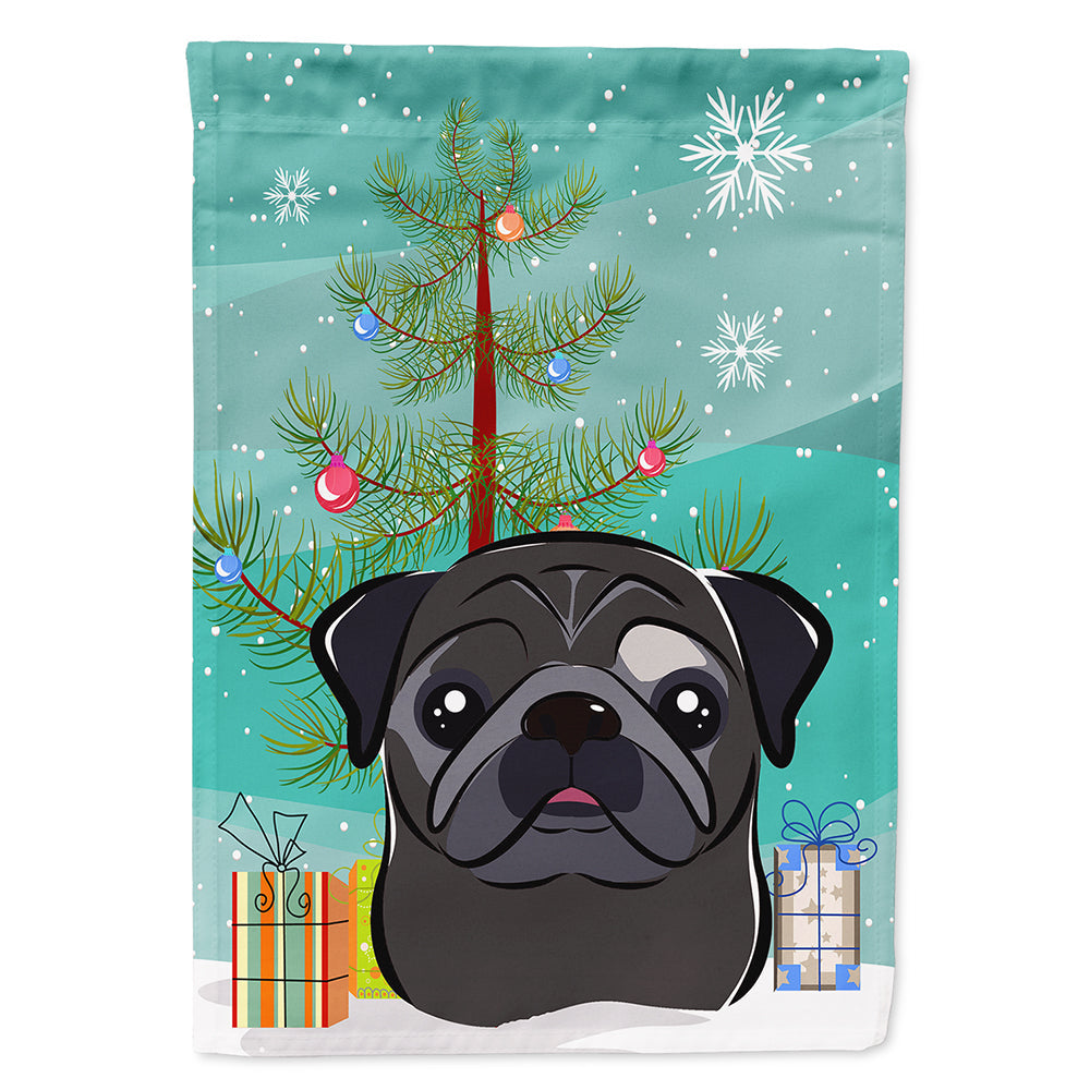 Christmas Tree and Black Pug House Flag 28x40 Porch Sleeve Pole Decorative Outside Yard Banner Artwork Wall Hanging, Polyester