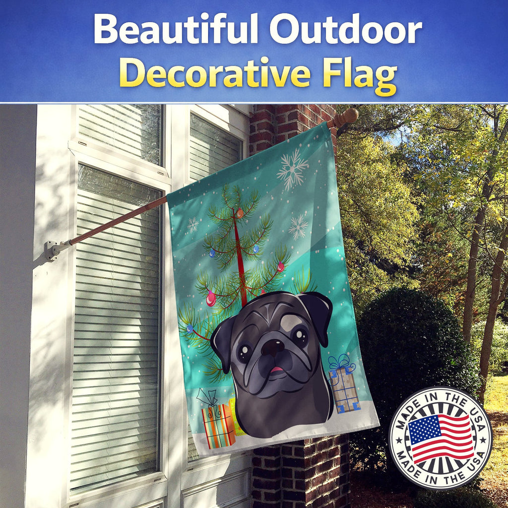 Christmas Tree and Black Pug House Flag 28x40 Porch Sleeve Pole Decorative Outside Yard Banner Artwork Wall Hanging, Polyester