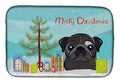 Christmas Tree and Black Pug Dish Drying Mat Absorbent Dish Drying Mat Pad for Kitchen Counter Dish Drainer Mat for Countertop, 14 x 21", Multicolor