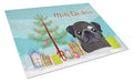 Christmas Tree and Black Pug Cutting Board Tempered Glass Kitchen Cutting Surface, Heat Resistant Chopping, Non-Slip Feet, Food Prep & Serving