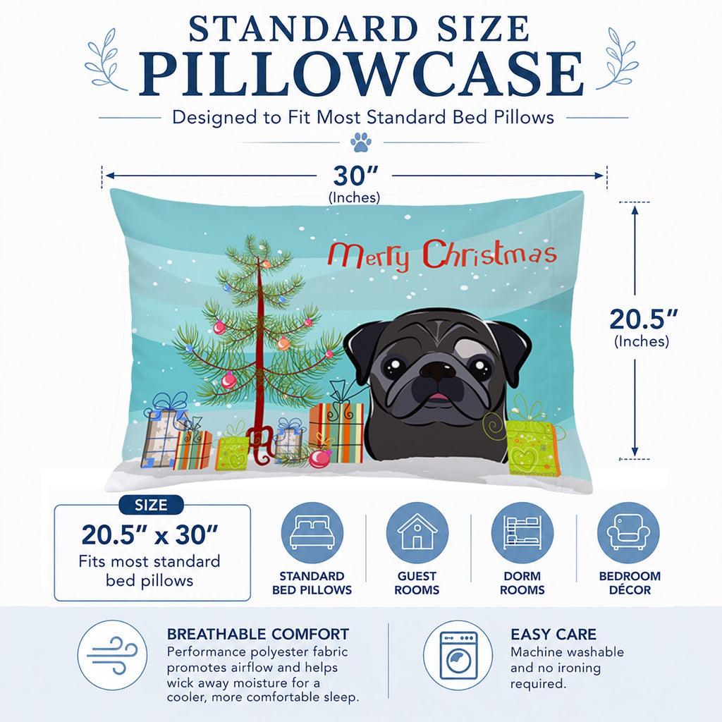 Christmas Tree and Black Pug Standard Pillowcase Lightweight Super Soft Easy Care Decorative Artwork Pillowcase, Standard