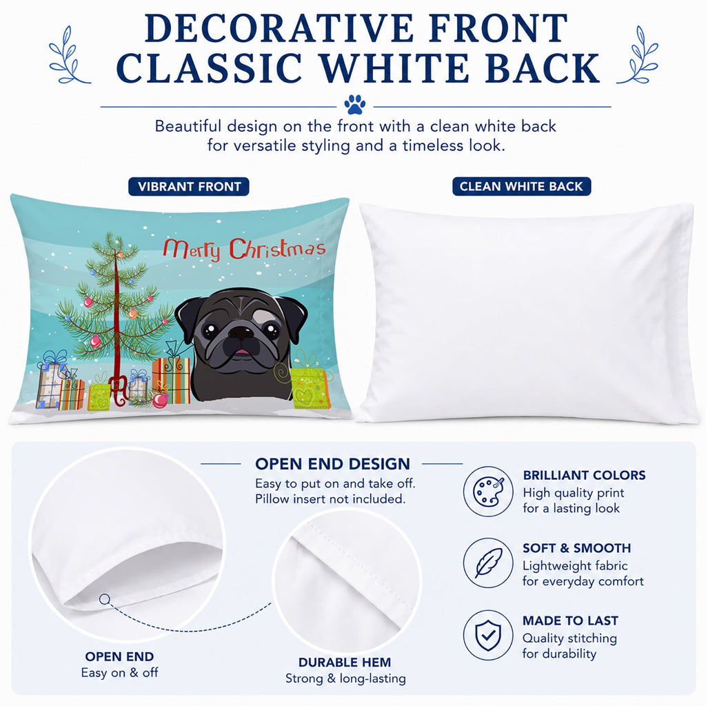 Christmas Tree and Black Pug Standard Pillowcase Lightweight Super Soft Easy Care Decorative Artwork Pillowcase, Standard