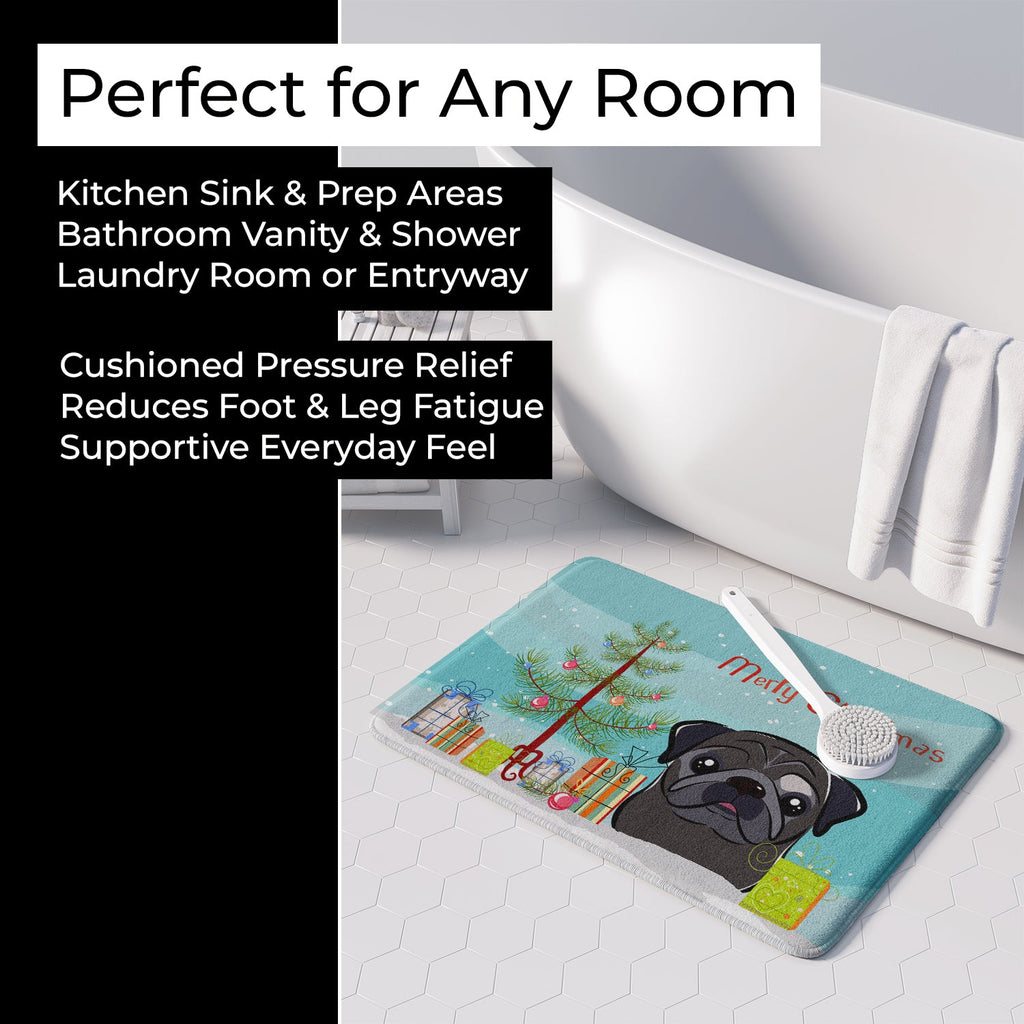 Christmas Tree and Black Pug Memory Foam Kitchen Mat Machine Washable Anti-Fatigue Cushion Comfort Bath or Kitchen Rug