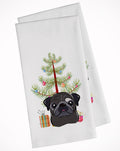 Christmas Tree and Black Pug Kitchen Towel Set of 2 White Dish Towels Decorative Bathroom Hand towel for Hand, Face, Hair, Yoga, Tea, Dishcloth, 19 X 28", White