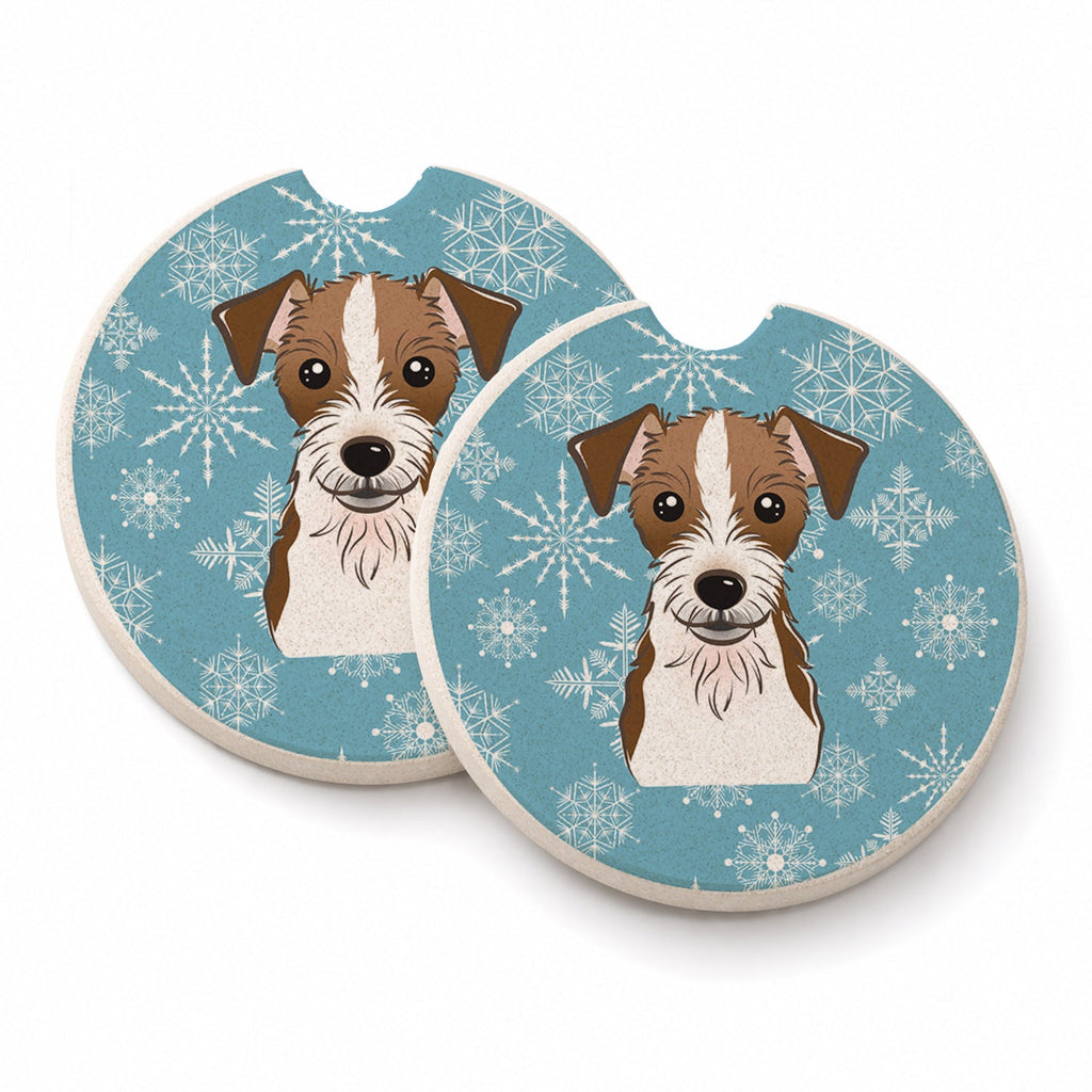 Snowflake Jack Russell Terrier Set of 2 Cup Holder Car Coasters Absorbent Round Sandstone Coasters Gifts for Men or Women, 2.5, Multicolor