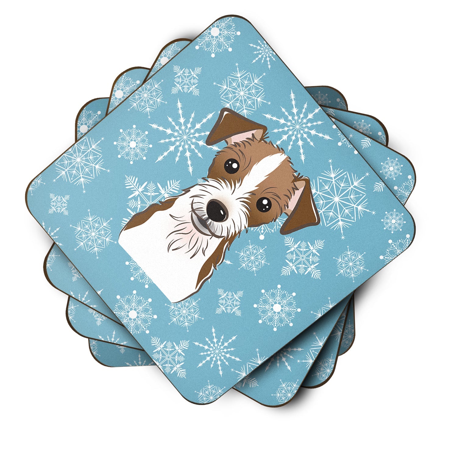 Snowflake Jack Russell Terrier Foam Coasters Set of 4 Cup Coasters for Indoor Outdoor, Tabletop Protection, Anti Slip, Mouse pad Material
