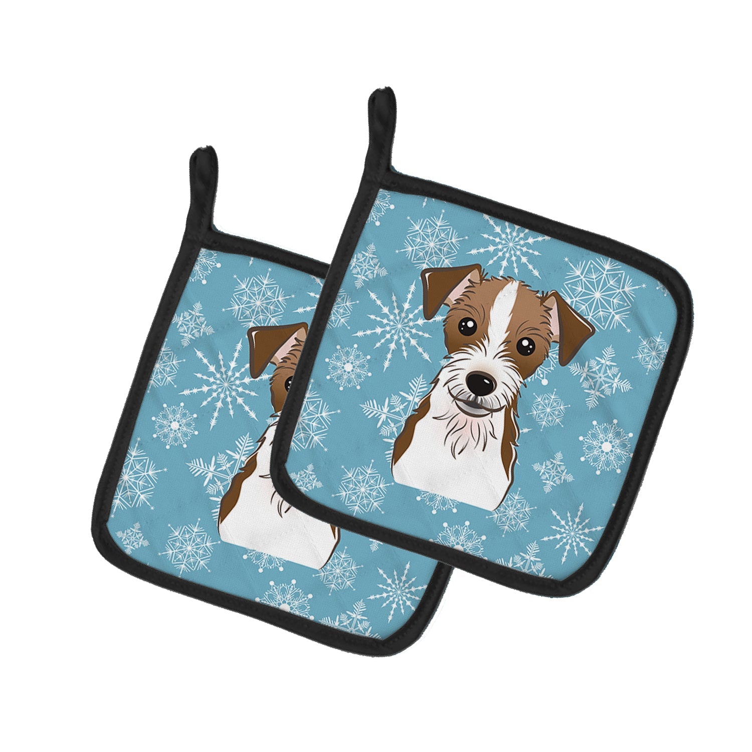 Snowflake Jack Russell Terrier Pot Holder Set of 2 Heat Resistant Quilted Hot Pads 7.5 x 7.5 Inch, Insulated Kitchen Trivets for Cooking & Baking