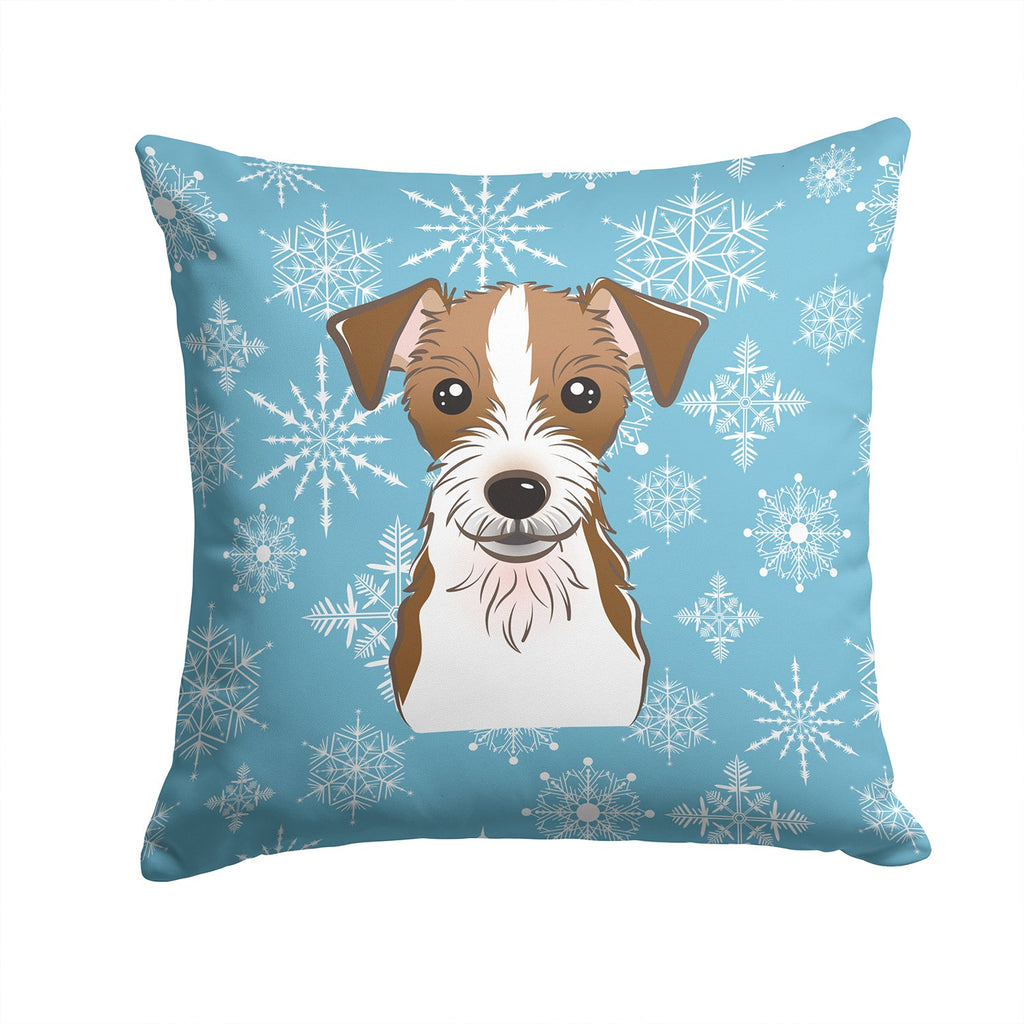 Snowflake Jack Russell Terrier Decorative Throw Pillow 14x14 Indoor Outdoor Accent Cushion, Fabric Cover with Insert for Sofa, Bed, Porch & Living Room