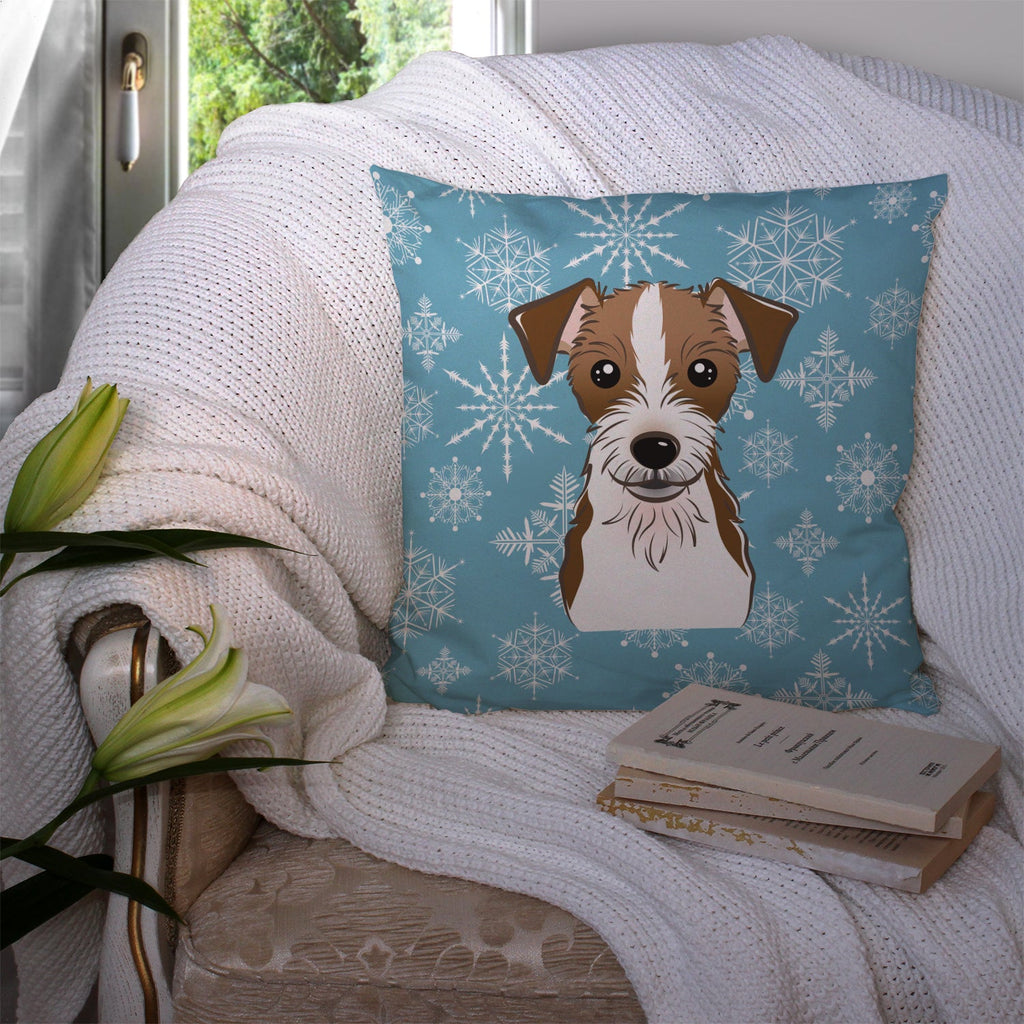 Snowflake Jack Russell Terrier Decorative Throw Pillow 14x14 Indoor Outdoor Accent Cushion, Fabric Cover with Insert for Sofa, Bed, Porch & Living Room