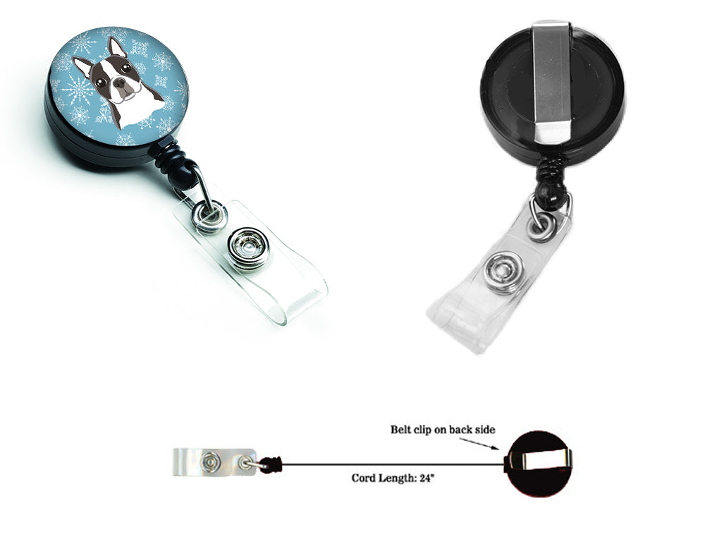 Snowflake Boston Terrier Retractable Badge Reel for Nurses ID Badge Holder with Clip Retractable Employee Badge Holder, Belt Clip