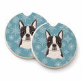 Snowflake Boston Terrier Set of 2 Cup Holder Car Coasters Absorbent Round Sandstone Coasters Gifts for Men or Women, 2.5, Multicolor