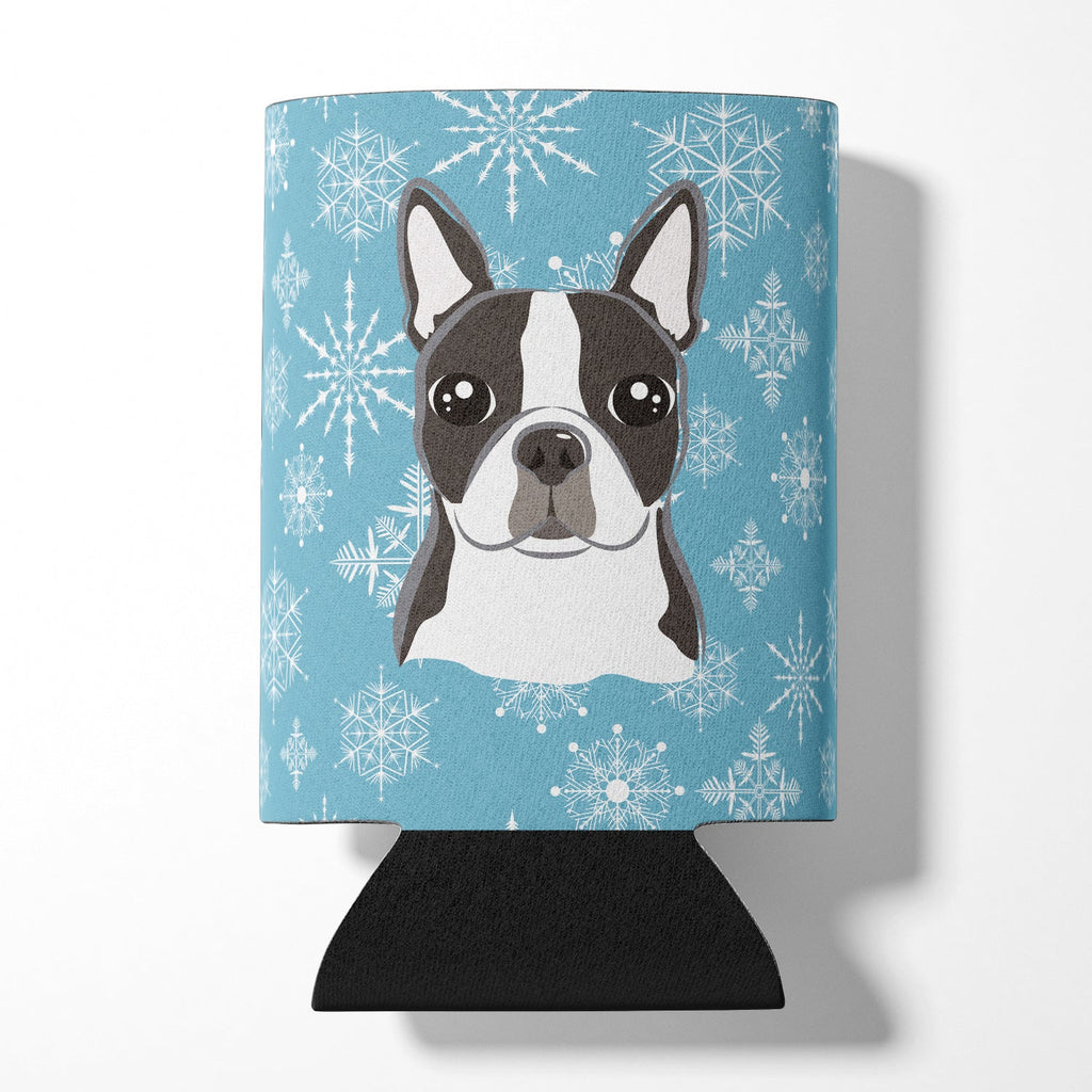Snowflake Boston Terrier Can or Bottle Hugger Cooler Sleeve for Standard 12 oz Cans, Insulated Foam Beer & Soda Can Hugger Reusable