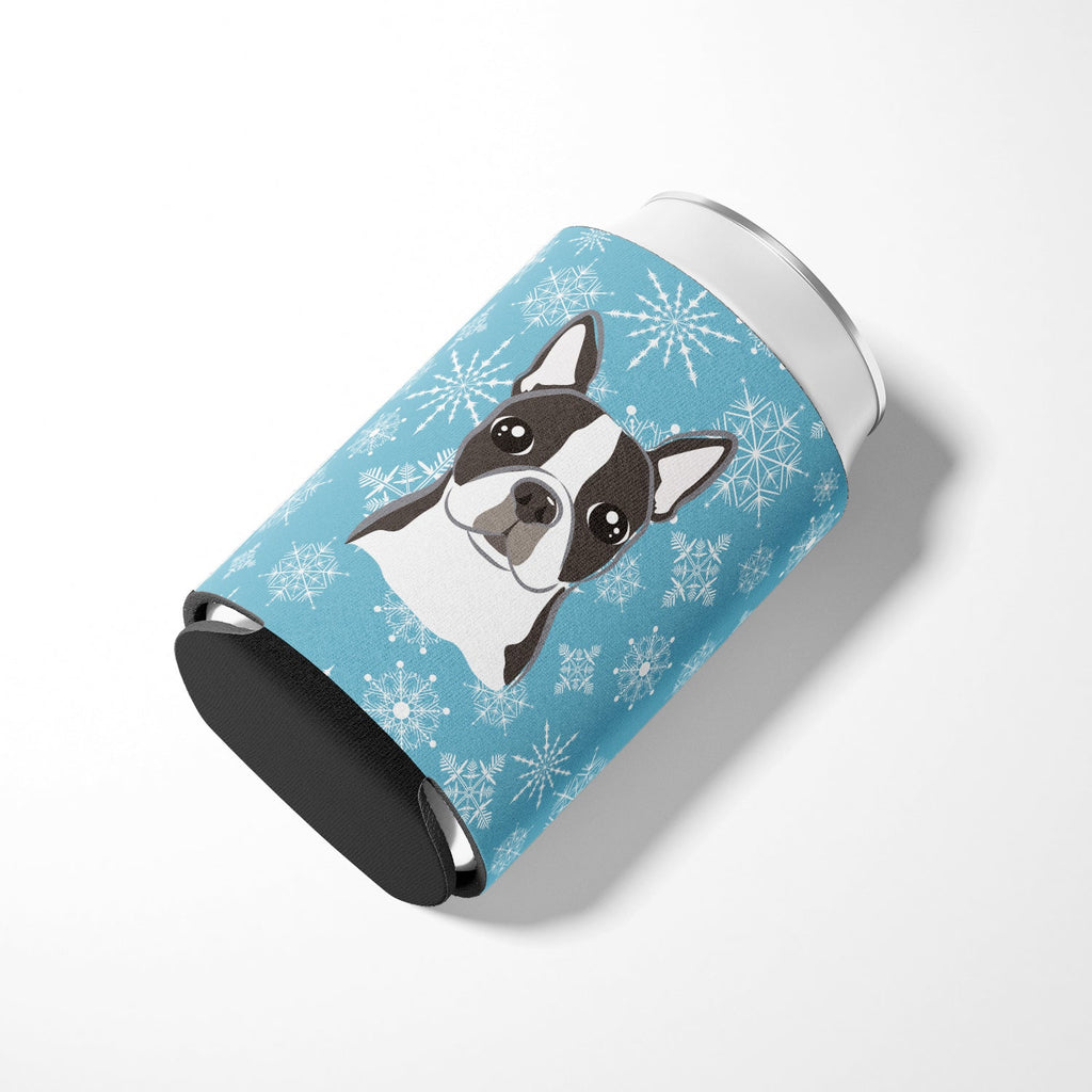 Snowflake Boston Terrier Can or Bottle Hugger Cooler Sleeve for Standard 12 oz Cans, Insulated Foam Beer & Soda Can Hugger Reusable