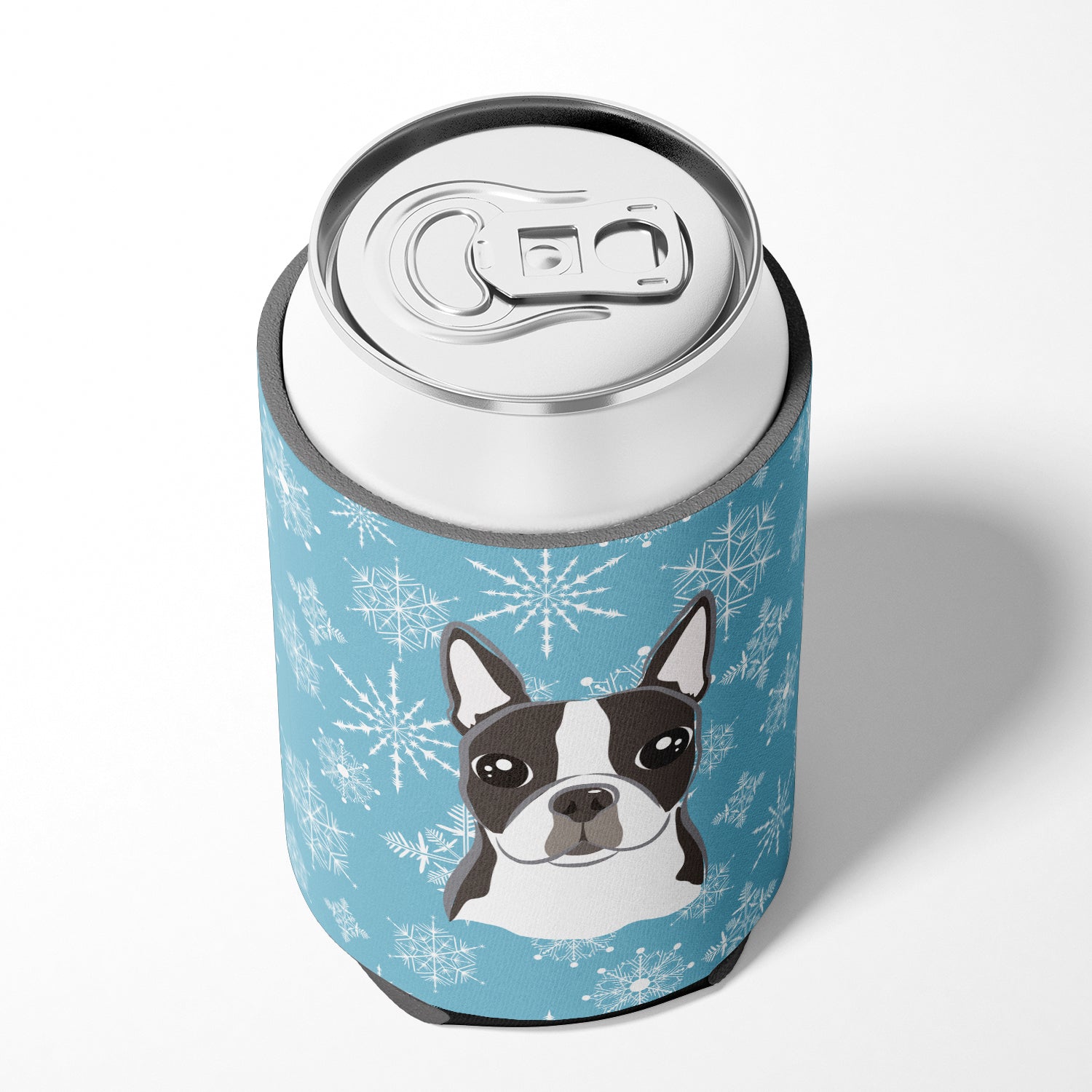 Snowflake Boston Terrier Can or Bottle Hugger Cooler Sleeve for Standard 12 oz Cans, Insulated Foam Beer & Soda Can Hugger Reusable