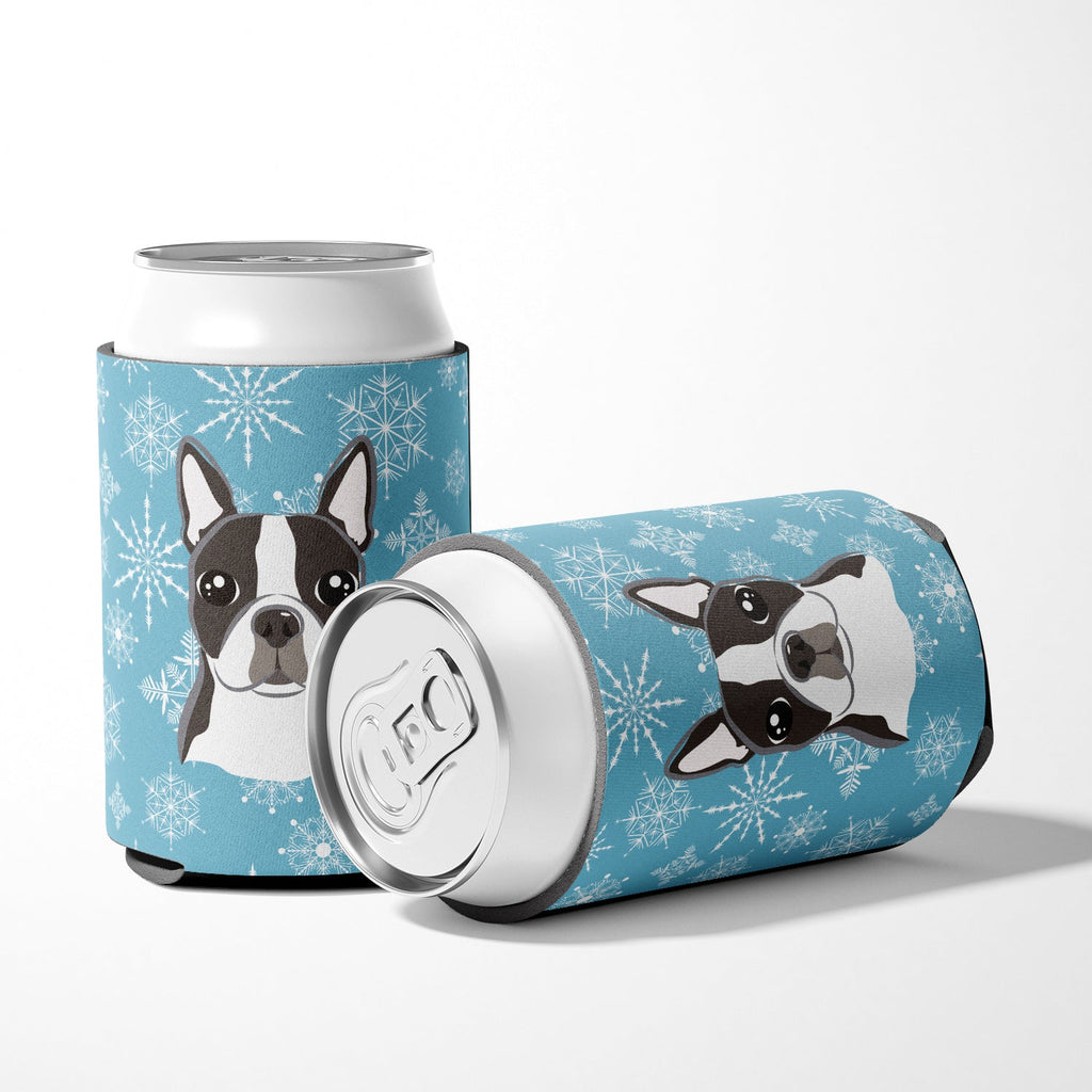 Snowflake Boston Terrier Can or Bottle Hugger Cooler Sleeve for Standard 12 oz Cans, Insulated Foam Beer & Soda Can Hugger Reusable