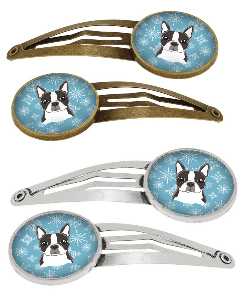 Snowflake Boston Terrier Set of 4 Barrettes Hair Clips