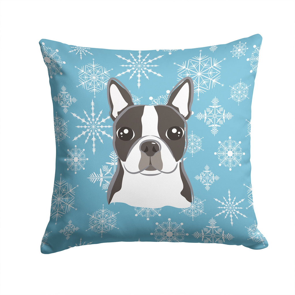 Snowflake Boston Terrier Decorative Throw Pillow 14x14 Indoor Outdoor Accent Cushion, Fabric Cover with Insert for Sofa, Bed, Porch & Living Room