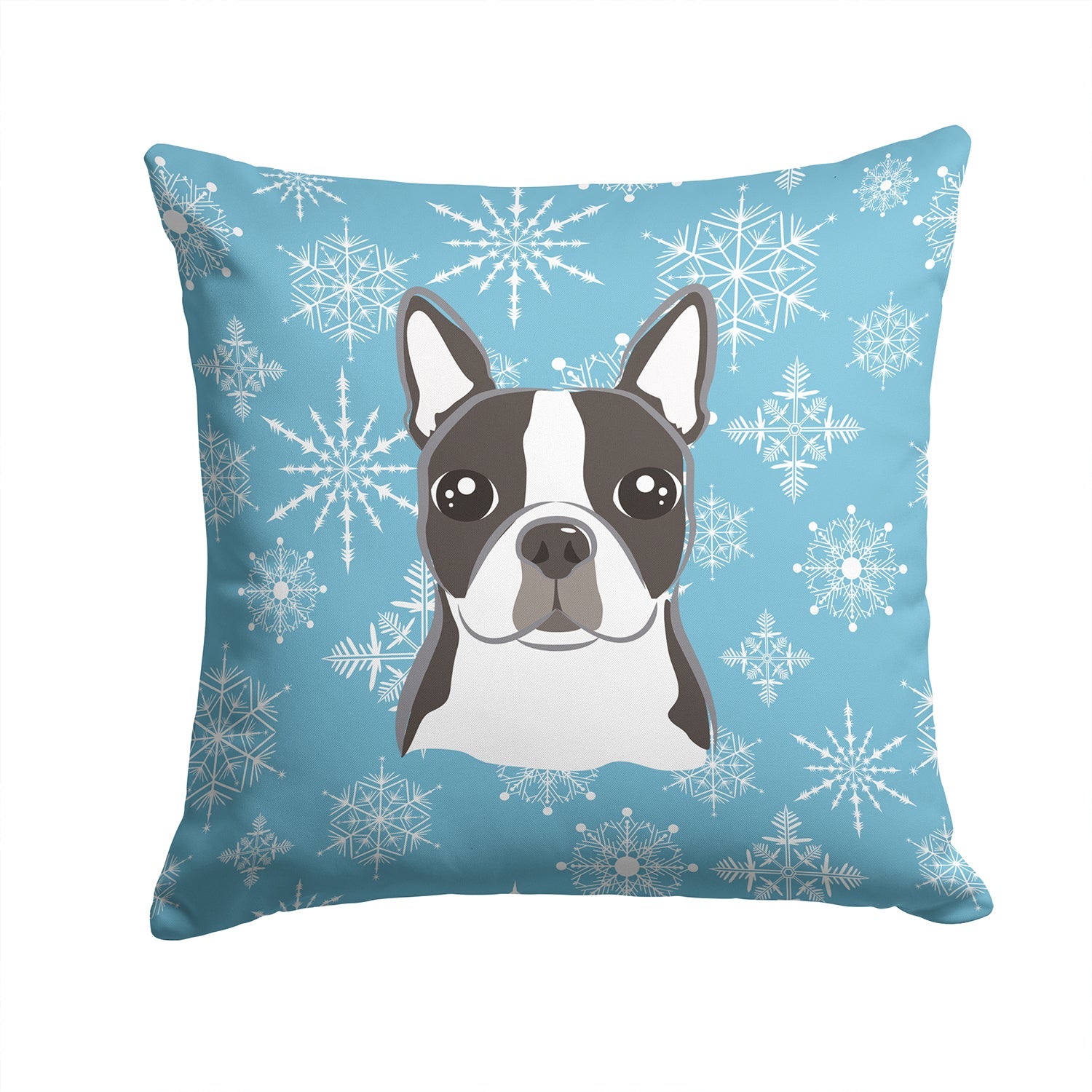 Snowflake Boston Terrier Decorative Throw Pillow 14x14 Indoor Outdoor Accent Cushion, Fabric Cover with Insert for Sofa, Bed, Porch & Living Room