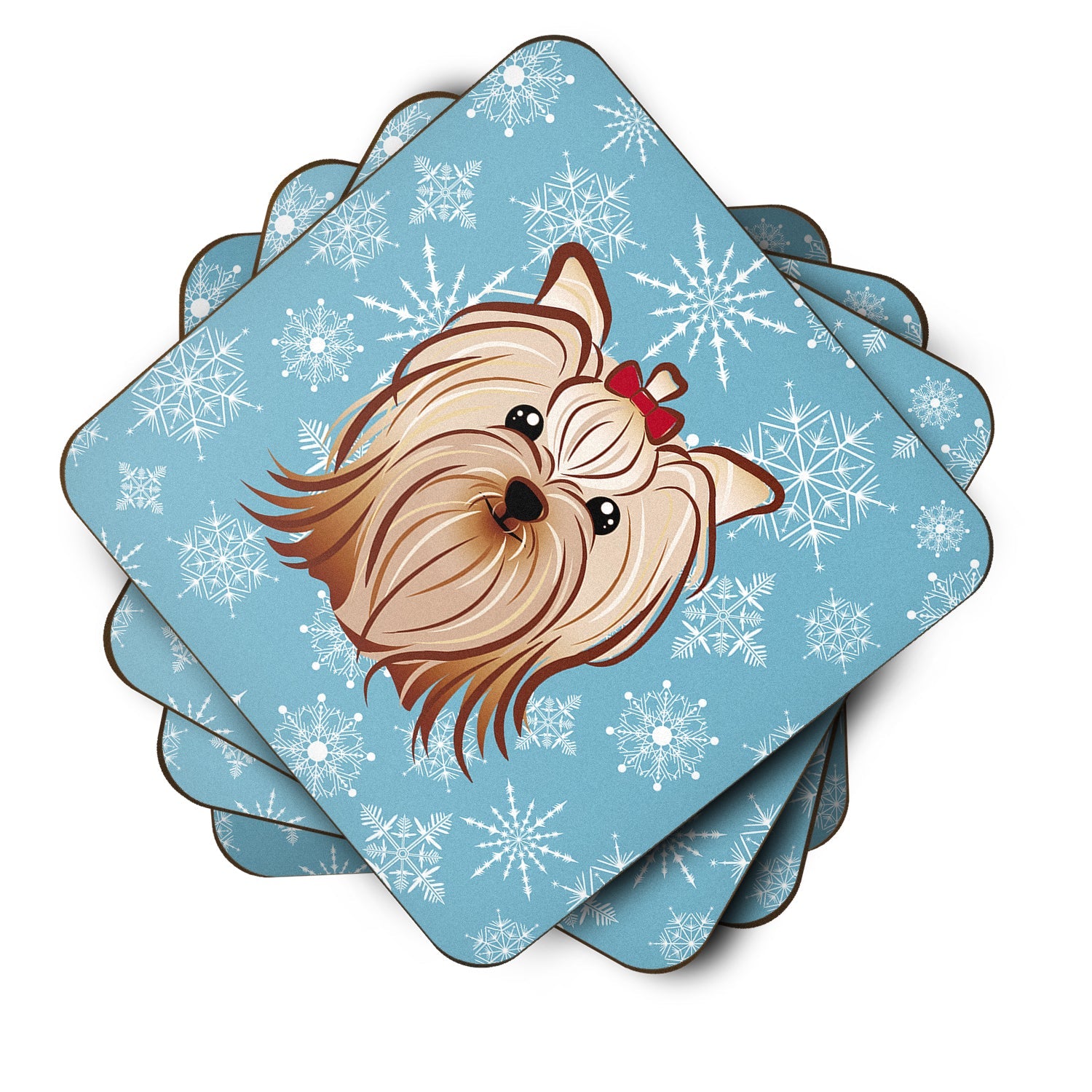Snowflake Yorkie Yorkishire Terrier Foam Coasters Set of 4 Cup Coasters for Indoor Outdoor, Tabletop Protection, Anti Slip, Mouse pad Material