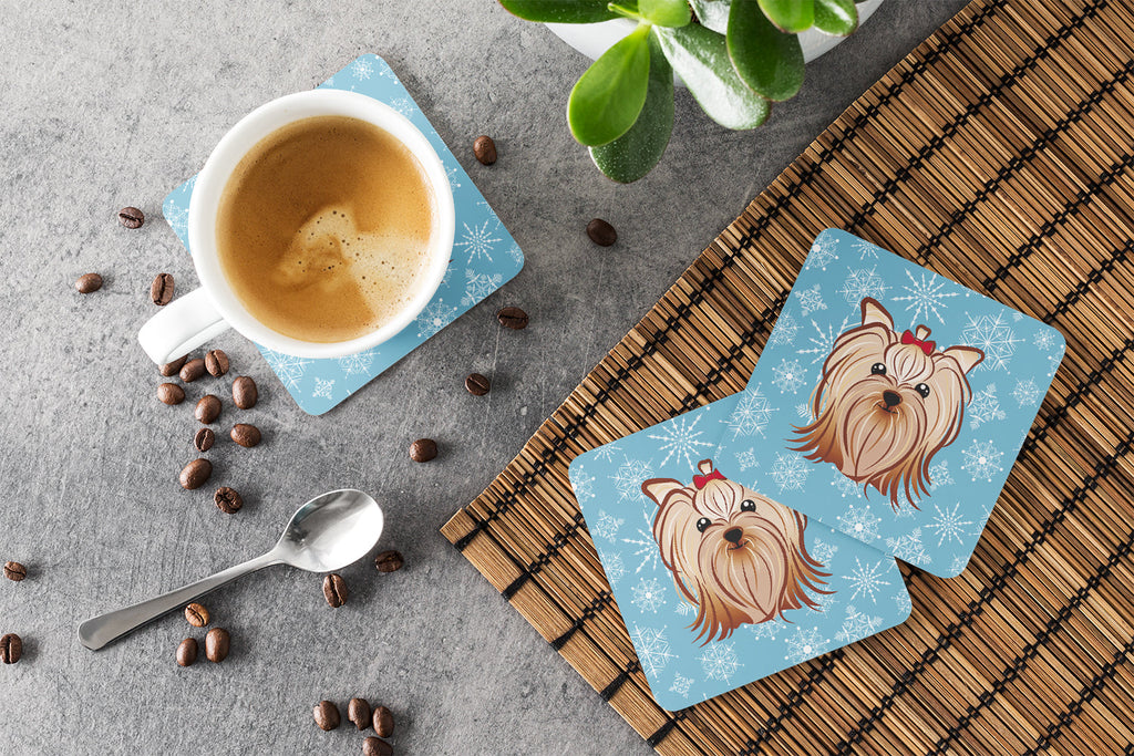 Snowflake Yorkie Yorkishire Terrier Foam Coasters Set of 4 Cup Coasters for Indoor Outdoor, Tabletop Protection, Anti Slip, Mouse pad Material