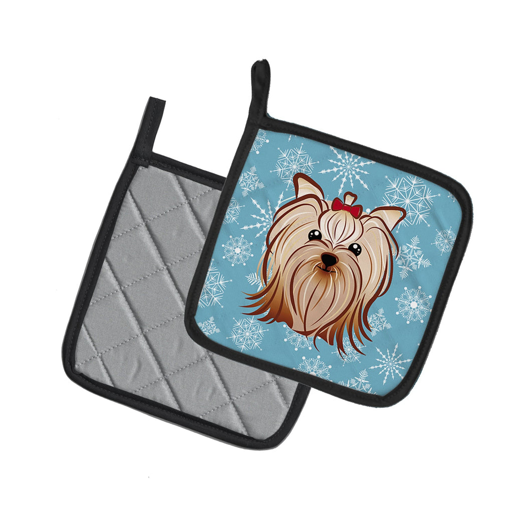 Snowflake Yorkie Yorkishire Terrier Pot Holder Set of 2 Heat Resistant Quilted Hot Pads 7.5 x 7.5 Inch, Insulated Kitchen Trivets for Cooking & Baking