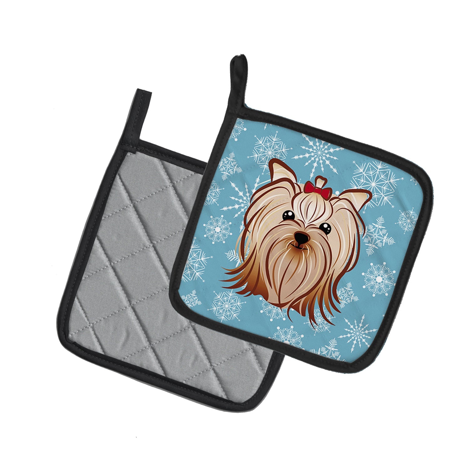 Snowflake Yorkie Yorkishire Terrier Pot Holder Set of 2 Heat Resistant Quilted Hot Pads 7.5 x 7.5 Inch, Insulated Kitchen Trivets for Cooking & Baking