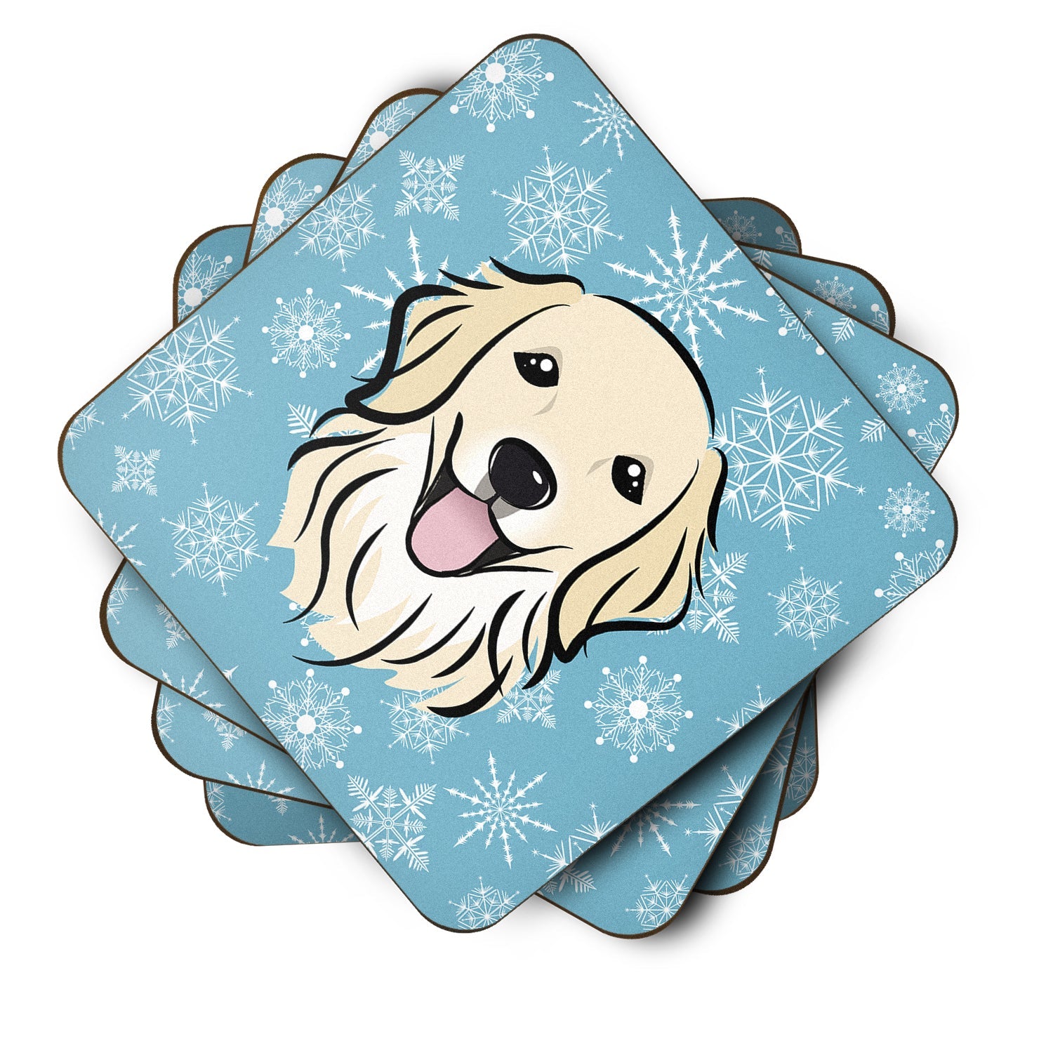 Snowflake Golden Retriever Foam Coasters Set of 4 Cup Coasters for Indoor Outdoor, Tabletop Protection, Anti Slip, Mouse pad Material