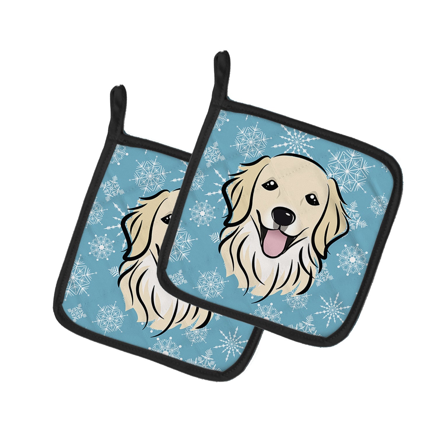 Snowflake Golden Retriever Pot Holder Set of 2 Heat Resistant Quilted Hot Pads 7.5 x 7.5 Inch, Insulated Kitchen Trivets for Cooking & Baking