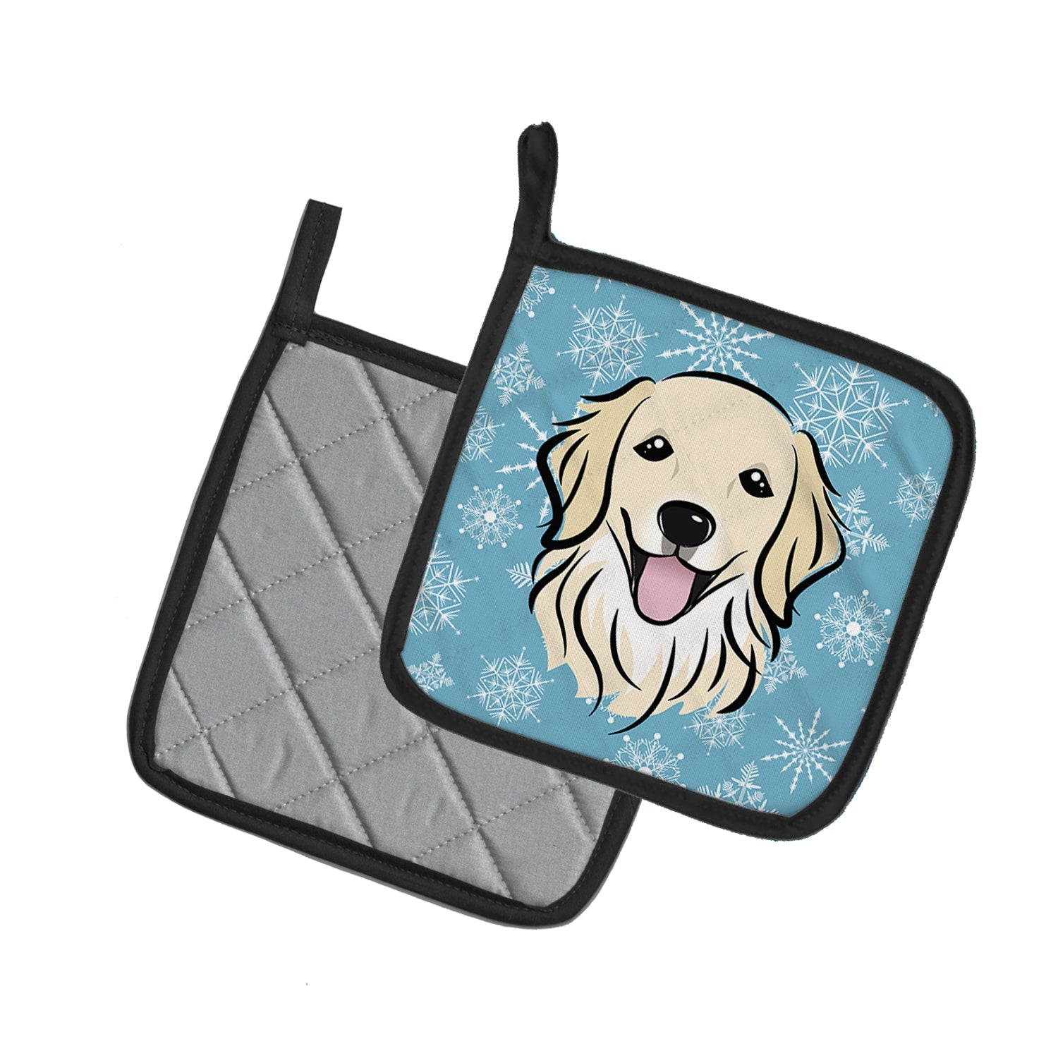 Snowflake Golden Retriever Pot Holder Set of 2 Heat Resistant Quilted Hot Pads 7.5 x 7.5 Inch, Insulated Kitchen Trivets for Cooking & Baking