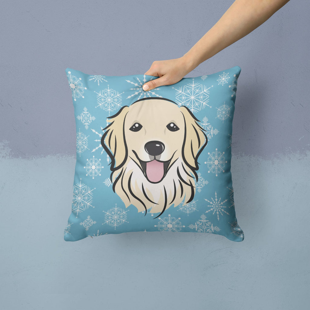 Snowflake Golden Retriever Decorative Throw Pillow 14x14 Indoor Outdoor Accent Cushion, Fabric Cover with Insert for Sofa, Bed, Porch & Living Room