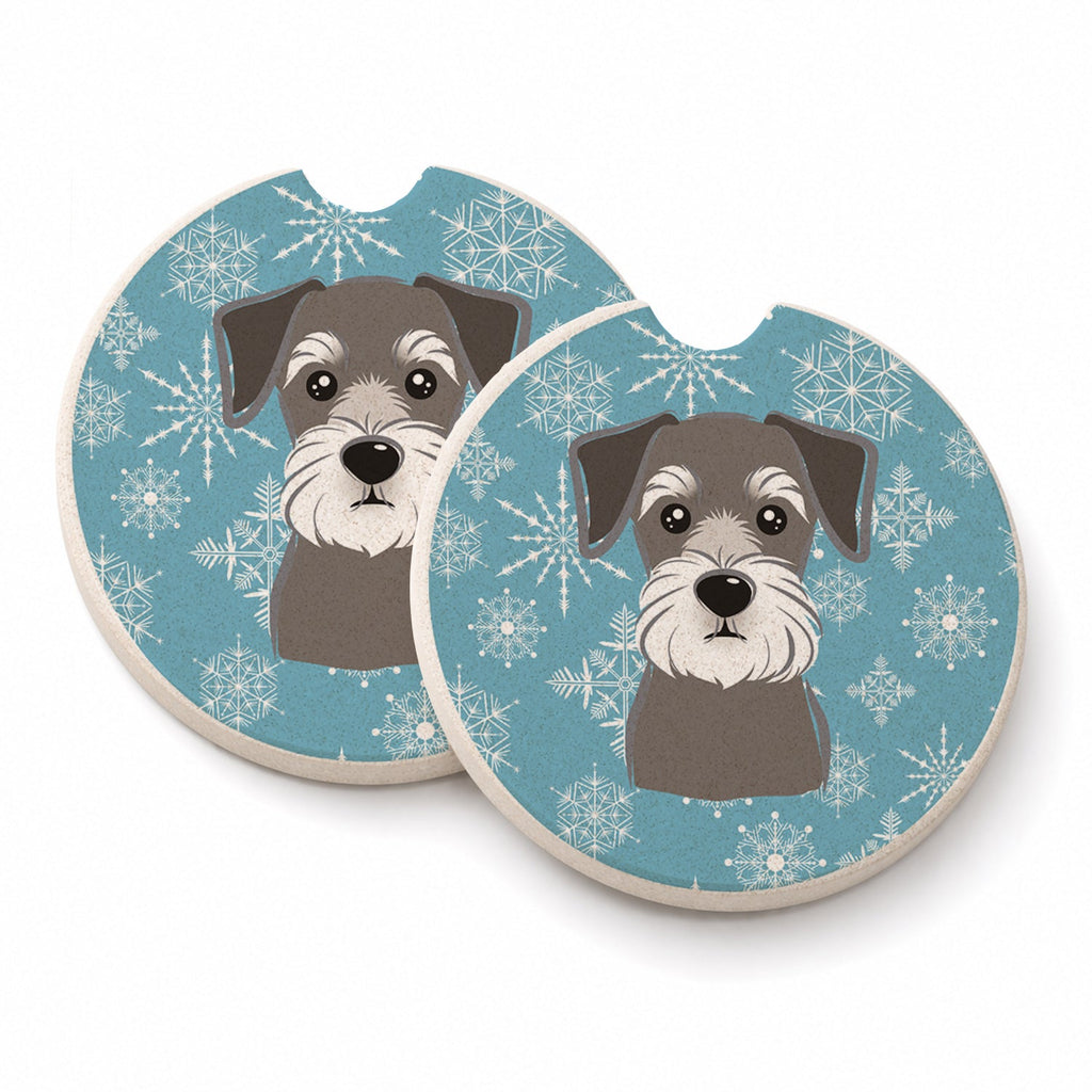 Snowflake Schnauzer Set of 2 Cup Holder Car Coasters Absorbent Round Sandstone Coasters Gifts for Men or Women, 2.5, Multicolor