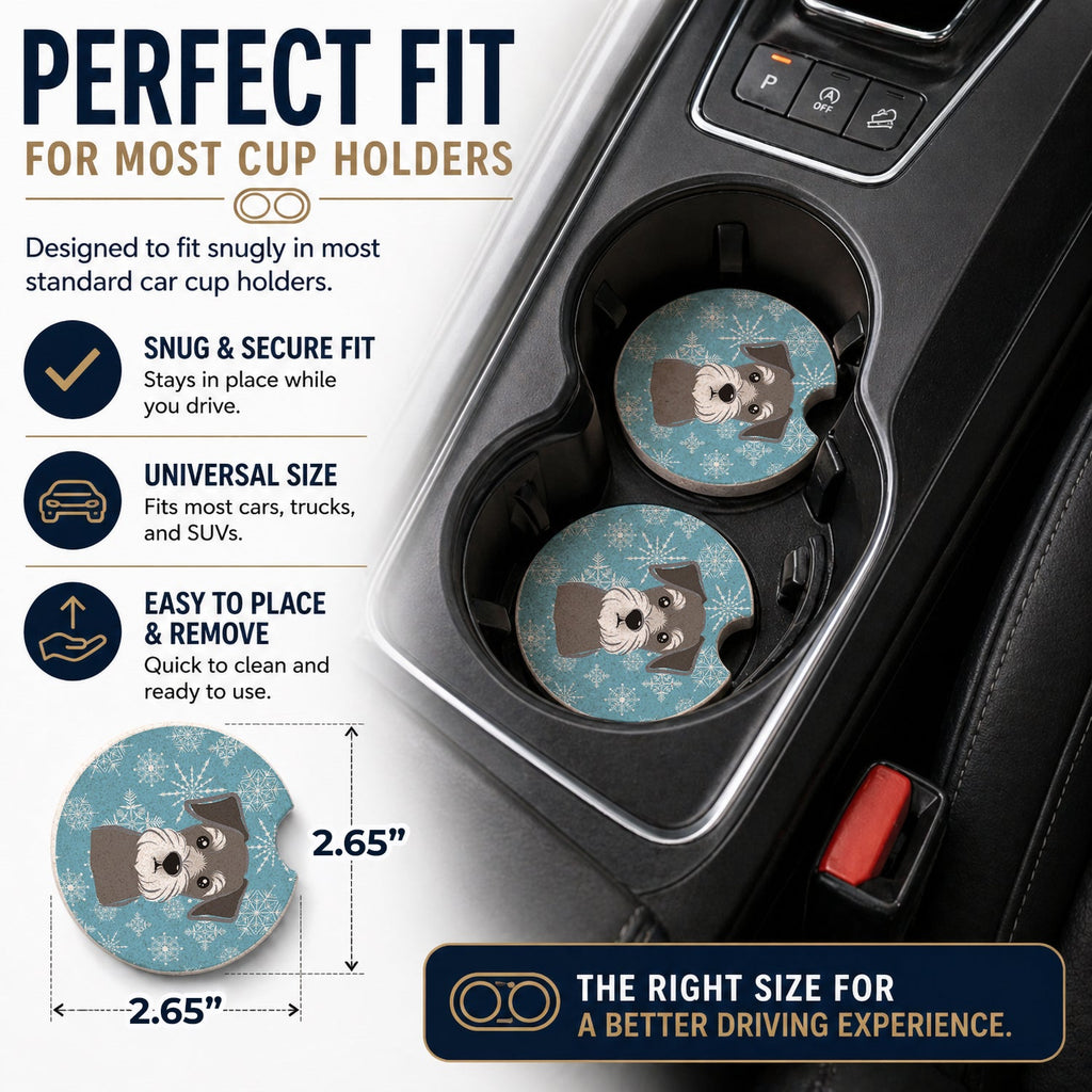 Snowflake Schnauzer Set of 2 Cup Holder Car Coasters Absorbent Round Sandstone Coasters Gifts for Men or Women, 2.5, Multicolor