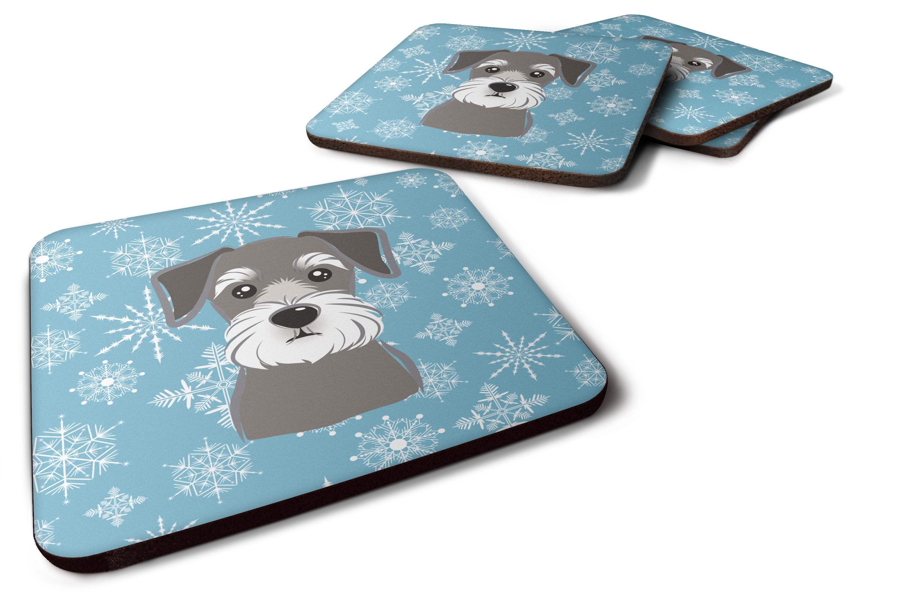 Snowflake Schnauzer Foam Coasters Set of 4 Cup Coasters for Indoor Outdoor, Tabletop Protection, Anti Slip, Mouse pad Material