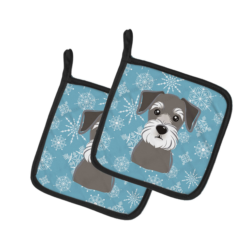 Snowflake Schnauzer Pot Holder Set of 2 Heat Resistant Quilted Hot Pads 7.5 x 7.5 Inch, Insulated Kitchen Trivets for Cooking & Baking