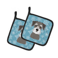 Snowflake Schnauzer Pot Holder Set of 2 Heat Resistant Quilted Hot Pads 7.5 x 7.5 Inch, Insulated Kitchen Trivets for Cooking & Baking