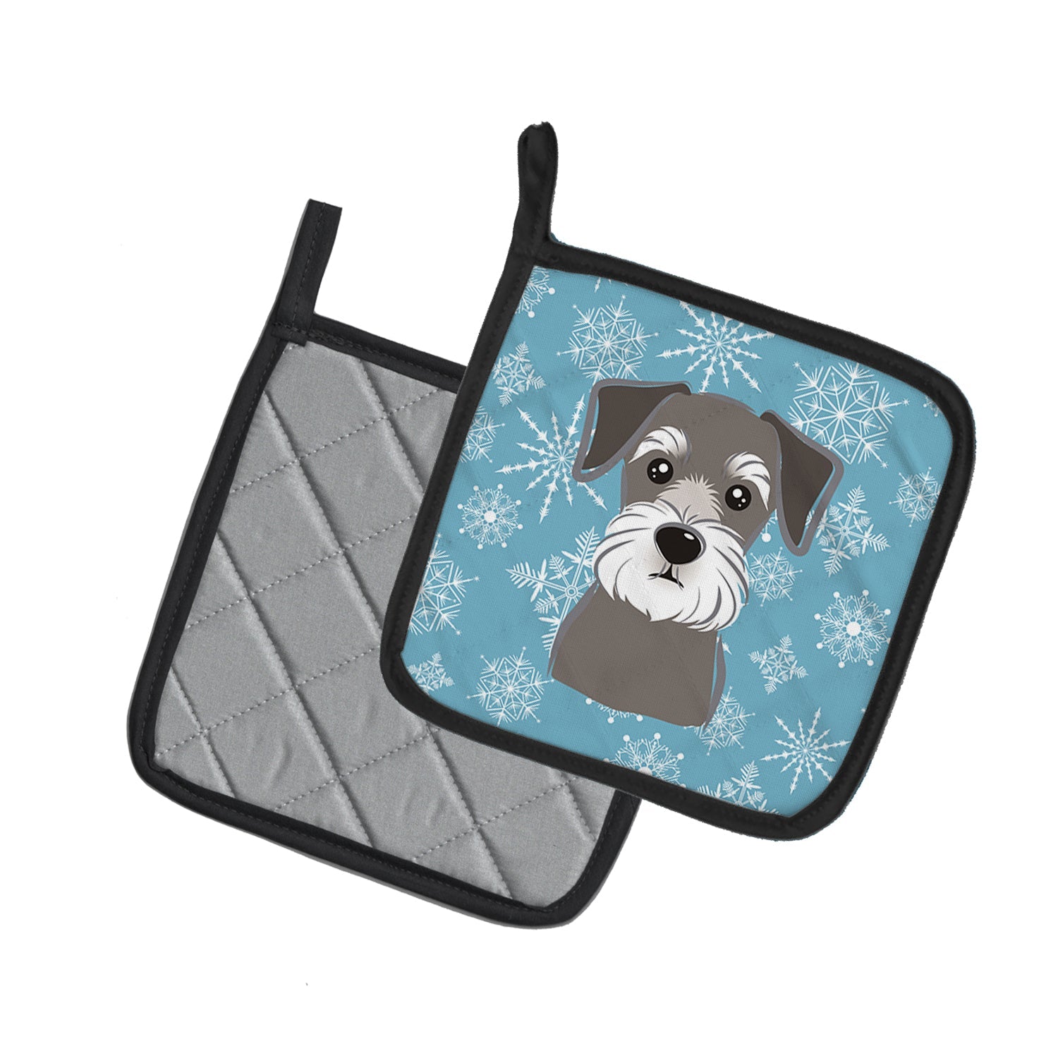 Snowflake Schnauzer Pot Holder Set of 2 Heat Resistant Quilted Hot Pads 7.5 x 7.5 Inch, Insulated Kitchen Trivets for Cooking & Baking