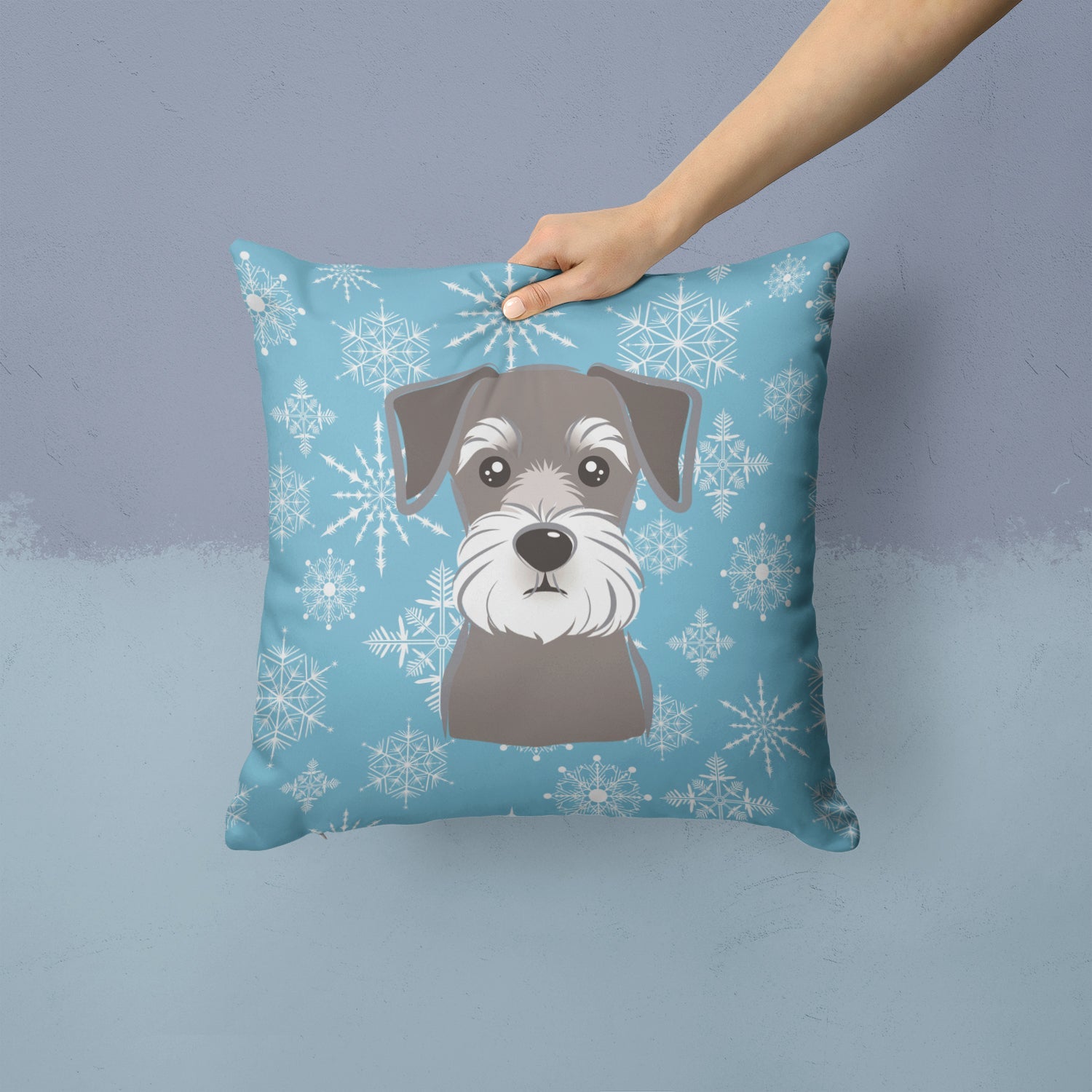 Snowflake Schnauzer Decorative Throw Pillow 14x14 Indoor Outdoor Accent Cushion, Fabric Cover with Insert for Sofa, Bed, Porch & Living Room