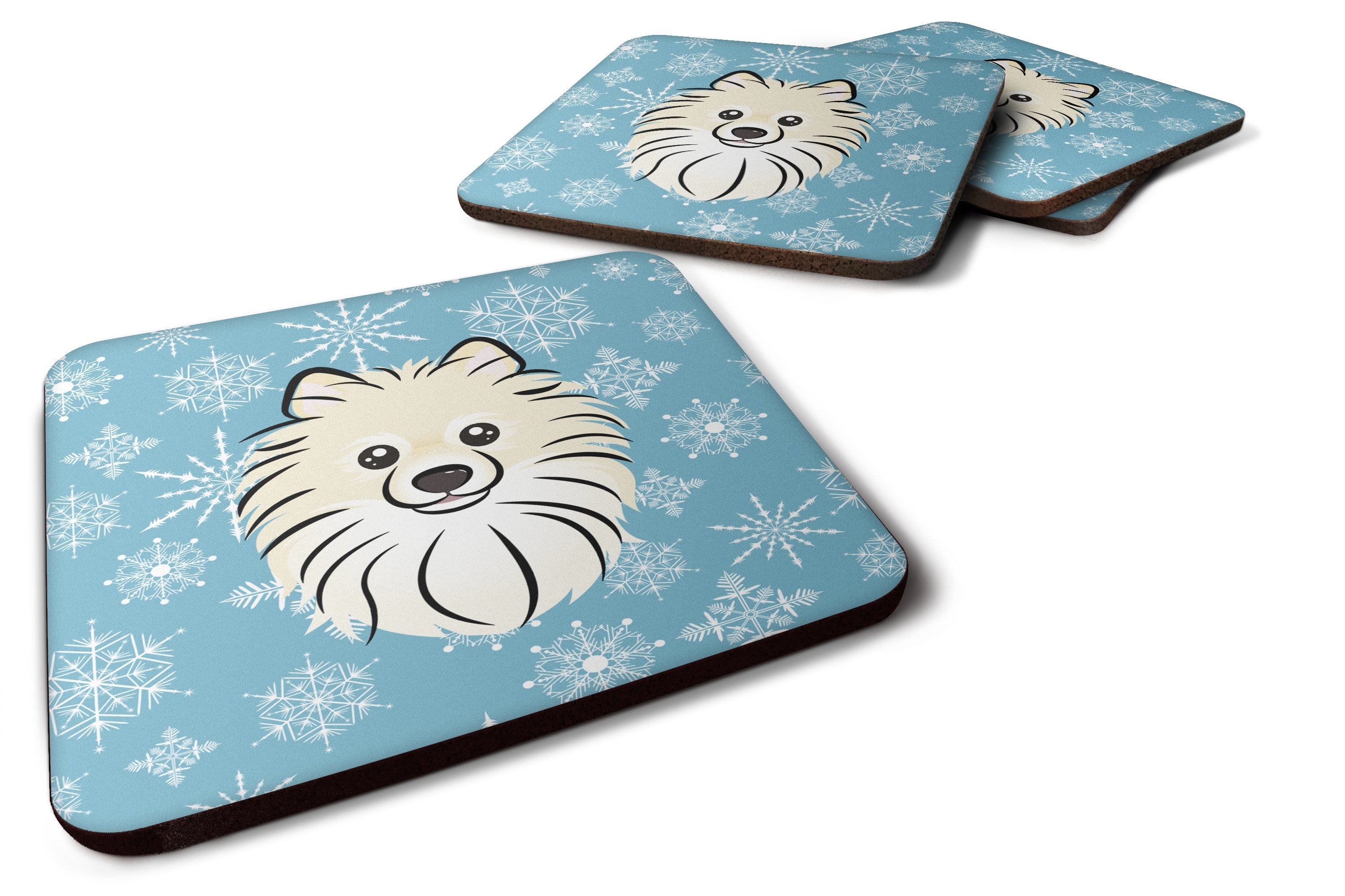 Snowflake Pomeranian Foam Coasters Set of 4 Cup Coasters for Indoor Outdoor, Tabletop Protection, Anti Slip, Mouse pad Material