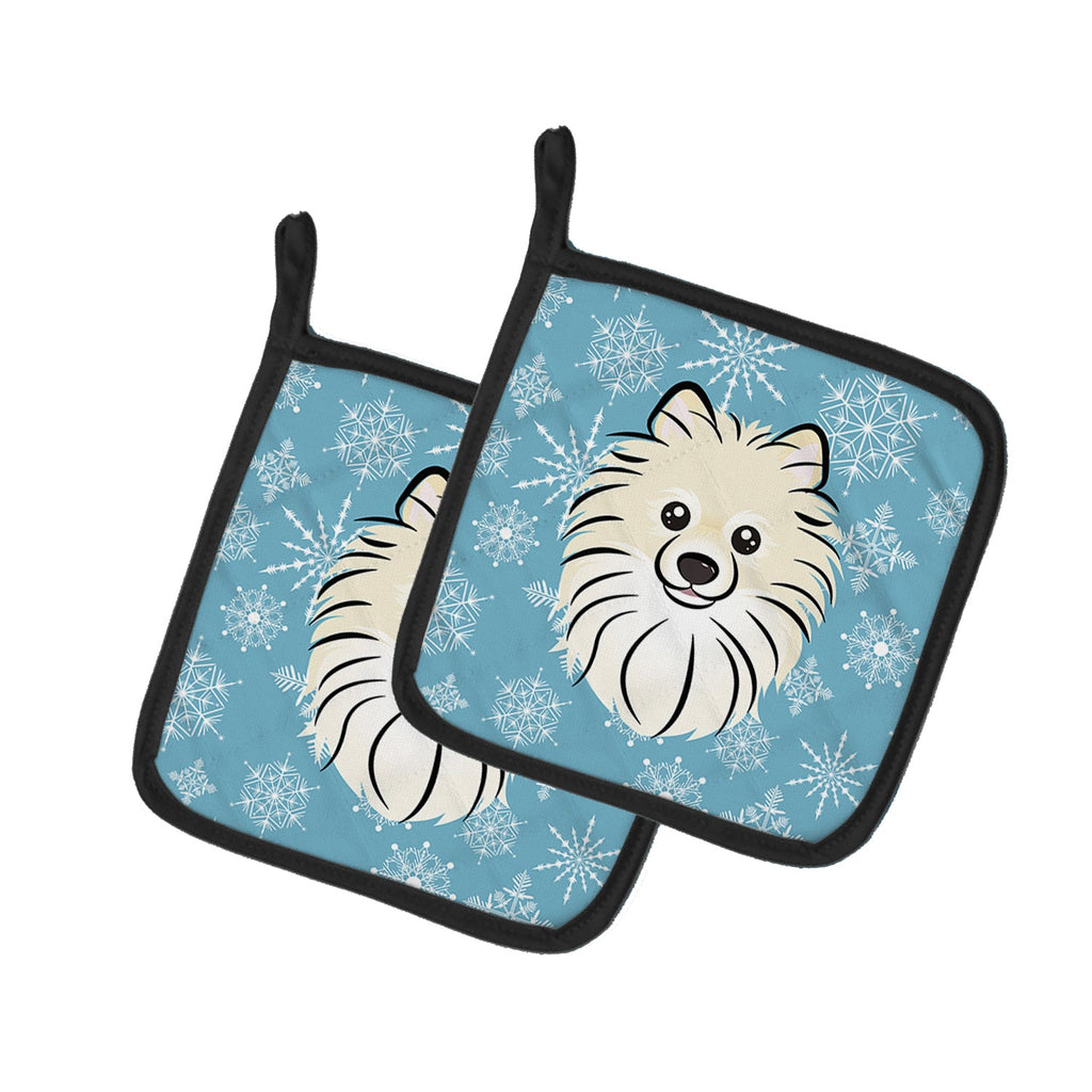 Snowflake Pomeranian Pot Holder Set of 2 Heat Resistant Quilted Hot Pads 7.5 x 7.5 Inch, Insulated Kitchen Trivets for Cooking & Baking