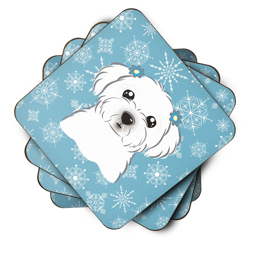 Snowflake Maltese Foam Coasters Set of 4 Cup Coasters for Indoor Outdoor, Tabletop Protection, Anti Slip, Mouse pad Material