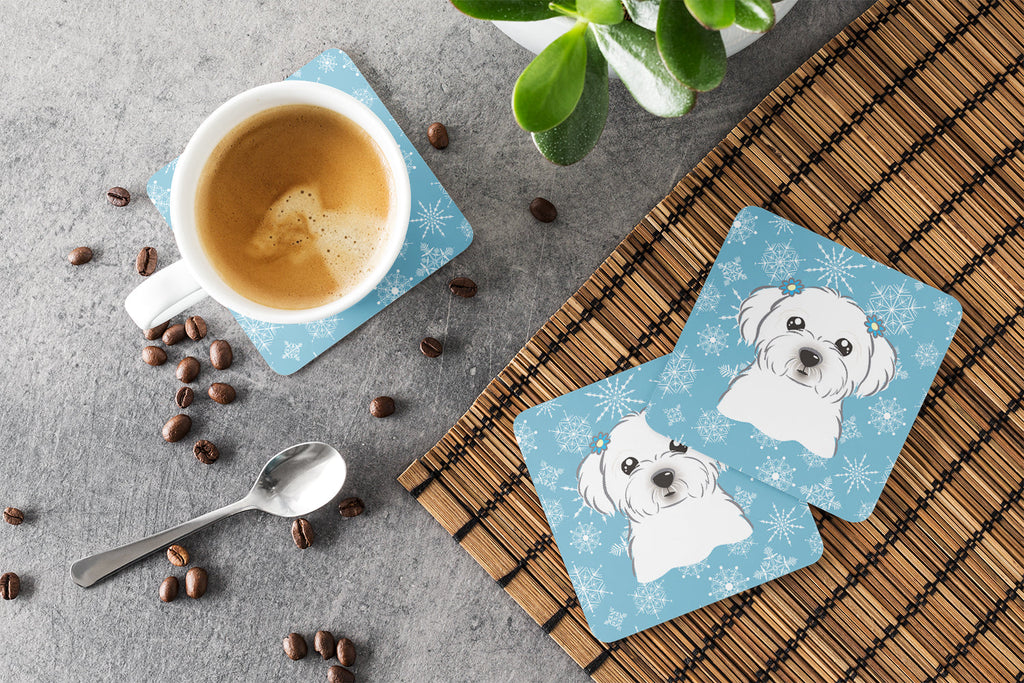 Snowflake Maltese Foam Coasters Set of 4 Cup Coasters for Indoor Outdoor, Tabletop Protection, Anti Slip, Mouse pad Material