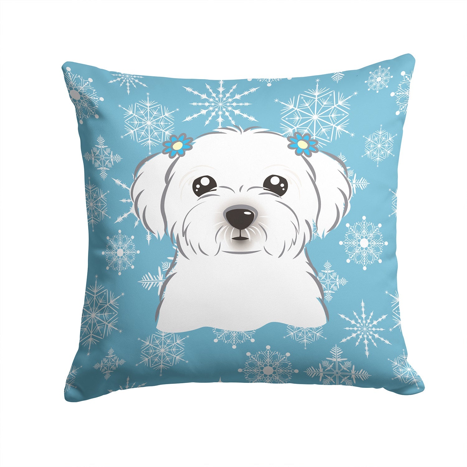 Snowflake Maltese Decorative Throw Pillow 14x14 Indoor Outdoor Accent Cushion, Fabric Cover with Insert for Sofa, Bed, Porch & Living Room