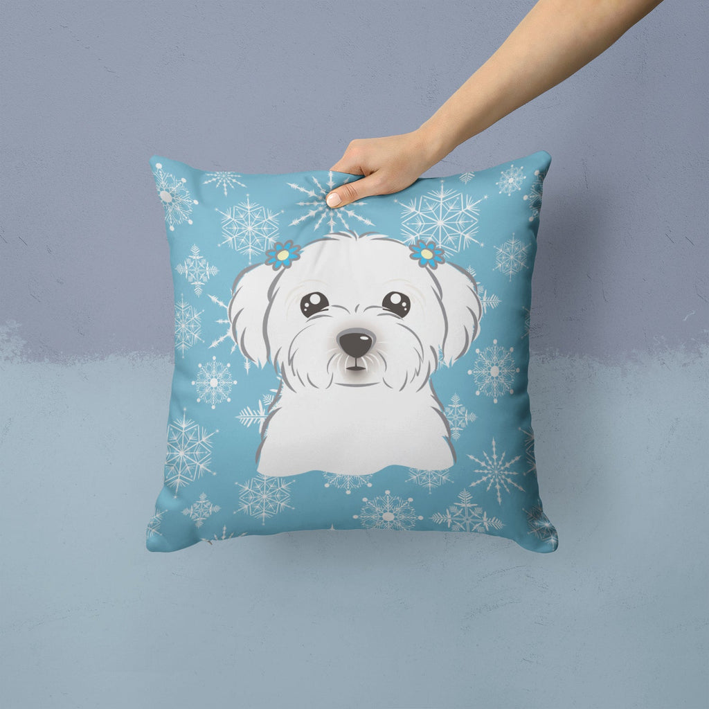 Snowflake Maltese Decorative Throw Pillow 14x14 Indoor Outdoor Accent Cushion, Fabric Cover with Insert for Sofa, Bed, Porch & Living Room