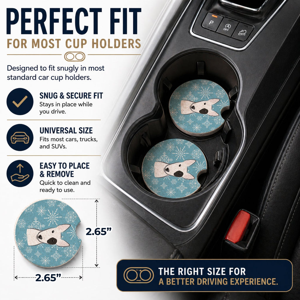 Snowflake Bull Terrier Set of 2 Cup Holder Car Coasters Absorbent Round Sandstone Coasters Gifts for Men or Women, 2.5, Multicolor