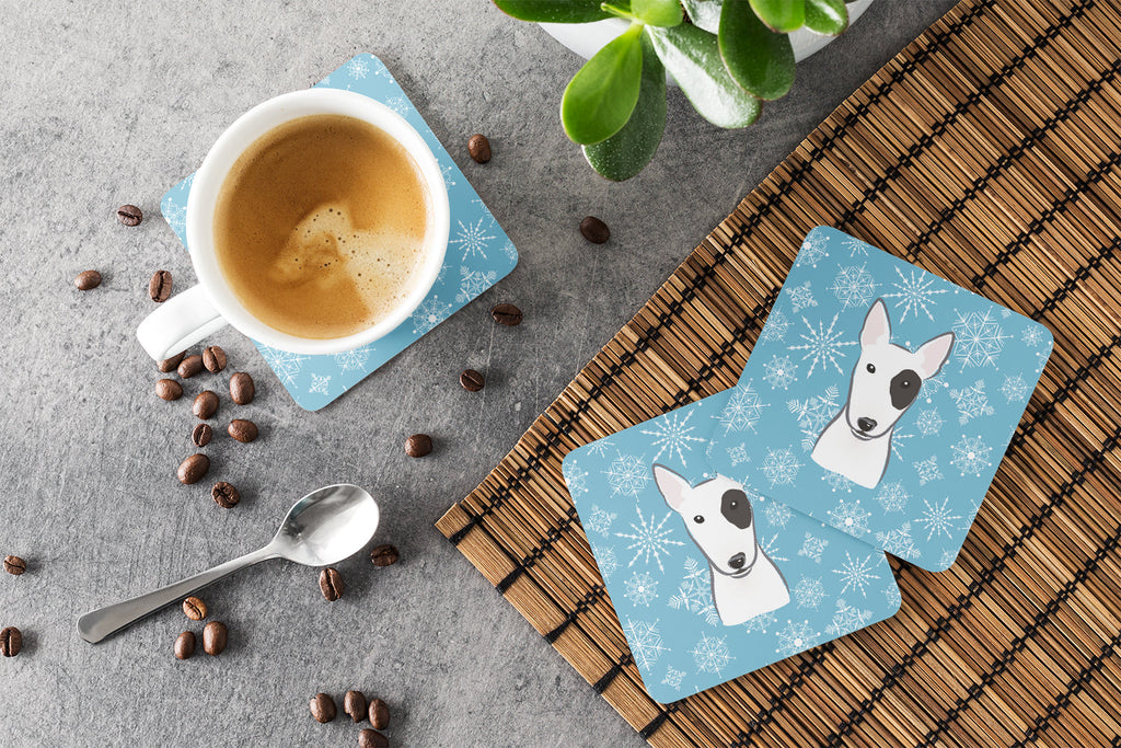 Snowflake Bull Terrier Foam Coasters Set of 4 Cup Coasters for Indoor Outdoor, Tabletop Protection, Anti Slip, Mouse pad Material