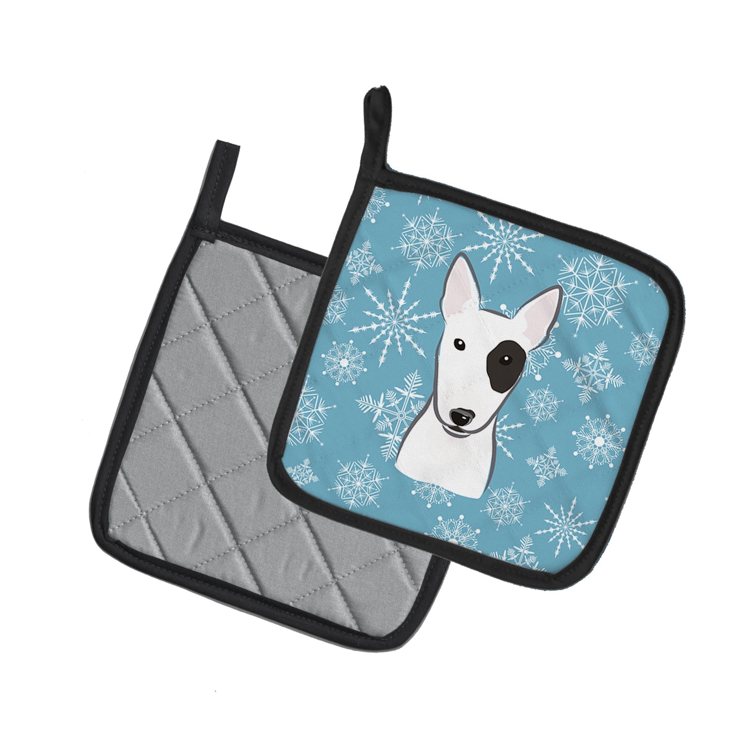 Snowflake Bull Terrier Pot Holder Set of 2 Heat Resistant Quilted Hot Pads 7.5 x 7.5 Inch, Insulated Kitchen Trivets for Cooking & Baking