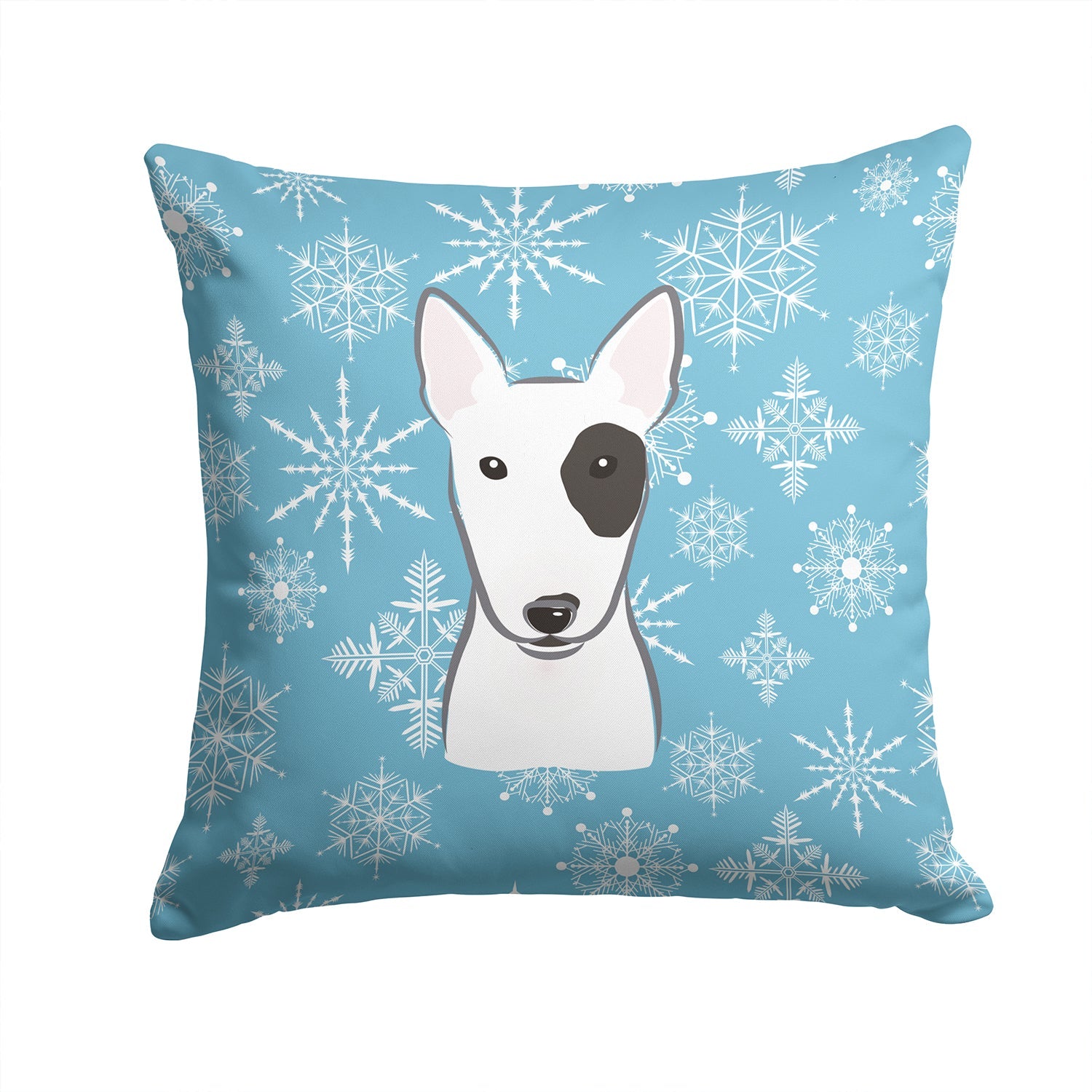 Snowflake Bull Terrier Decorative Throw Pillow 14x14 Indoor Outdoor Accent Cushion, Fabric Cover with Insert for Sofa, Bed, Porch & Living Room