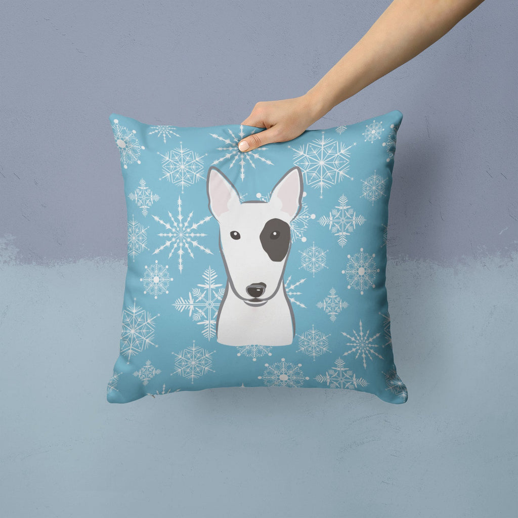 Snowflake Bull Terrier Decorative Throw Pillow 14x14 Indoor Outdoor Accent Cushion, Fabric Cover with Insert for Sofa, Bed, Porch & Living Room