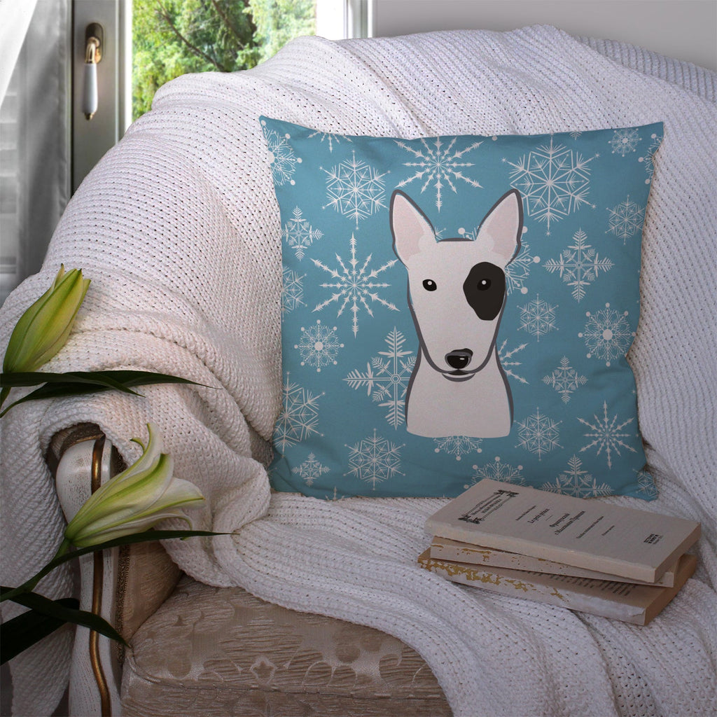 Snowflake Bull Terrier Decorative Throw Pillow 14x14 Indoor Outdoor Accent Cushion, Fabric Cover with Insert for Sofa, Bed, Porch & Living Room